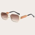 Ochelari de soare premium octagonali cu ramă metalică aurie și lentile fumurii, Naiara®