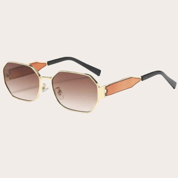 Ochelari de soare premium octagonali cu ramă metalică aurie și lentile fumurii, Naiara®