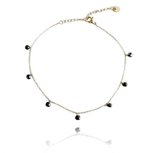 Brățară elegantă din oțel inoxidabil placat cu aur 14K – model minimalist cu mărgele negre, lungime 22 cm, Naiara®