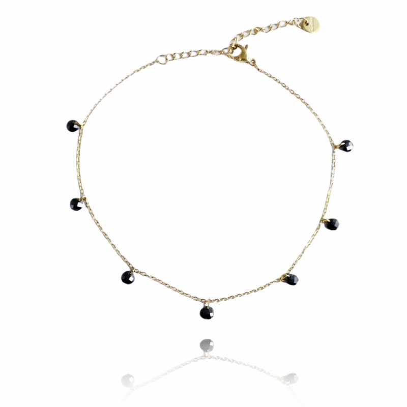 Brățară elegantă din oțel inoxidabil placat cu aur 14K – model minimalist cu mărgele negre, lungime 22 cm, Naiara® Brățară elegantă din oțel inoxidabil placat cu aur 14K – model minimalist cu mărgele negre, lungime 22 cm, Naiara®