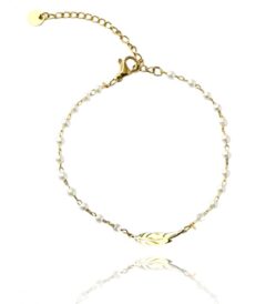 Brățară elegantă placată cu aur 14K – design rafinat cu perlă și simbol pană, 17 cm, Naiara®