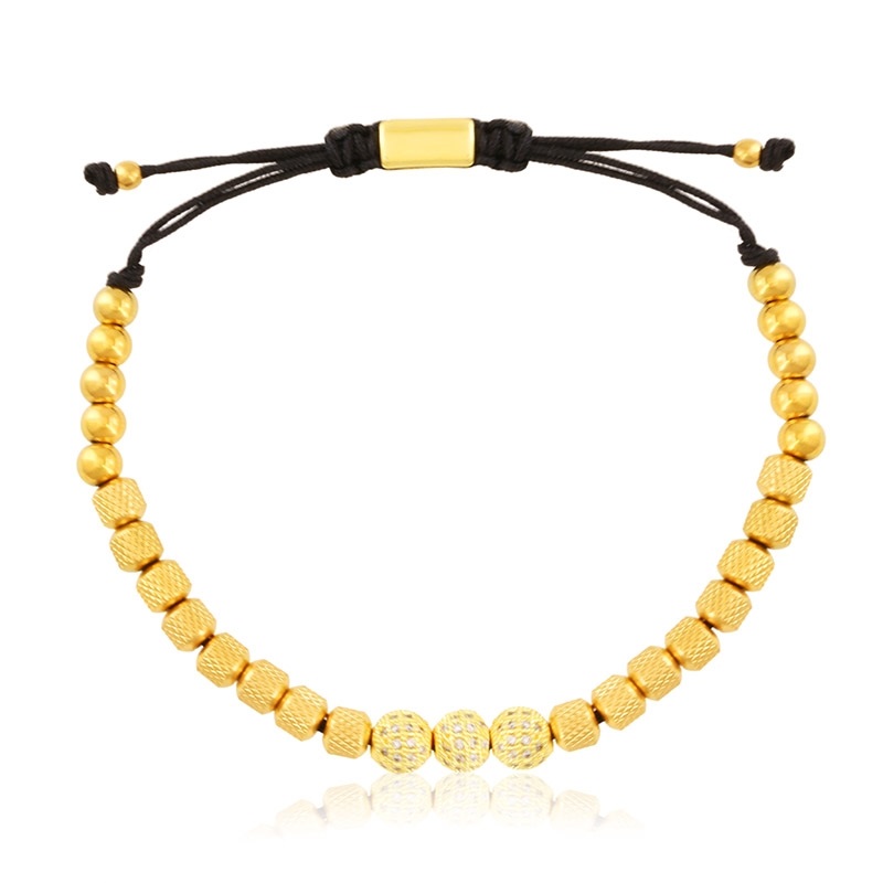 Brățară reglabilă din oțel chirurgical aurit, design modern cu mărgele texturate și cristale, Naiara® Brățară reglabilă din oțel chirurgical aurit, design modern cu mărgele texturate și cristale, Naiara®