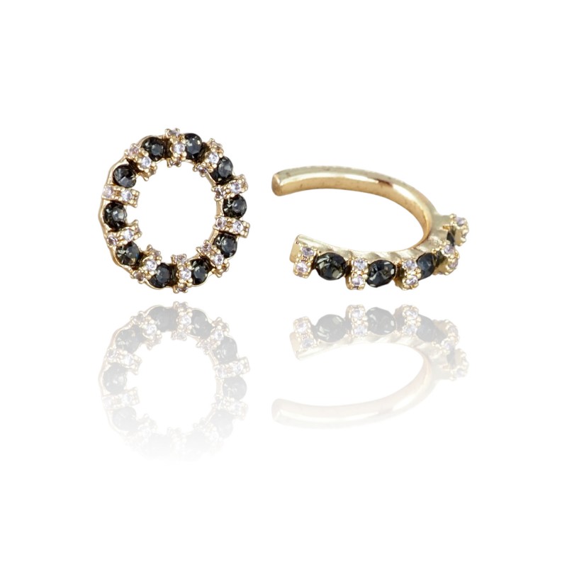 Cercei delicați aurii cu pietre negre și zirconii – eleganță și rafinament, Naiara®1 Cercei delicați aurii cu pietre negre și zirconii – eleganță și rafinament, Naiara®