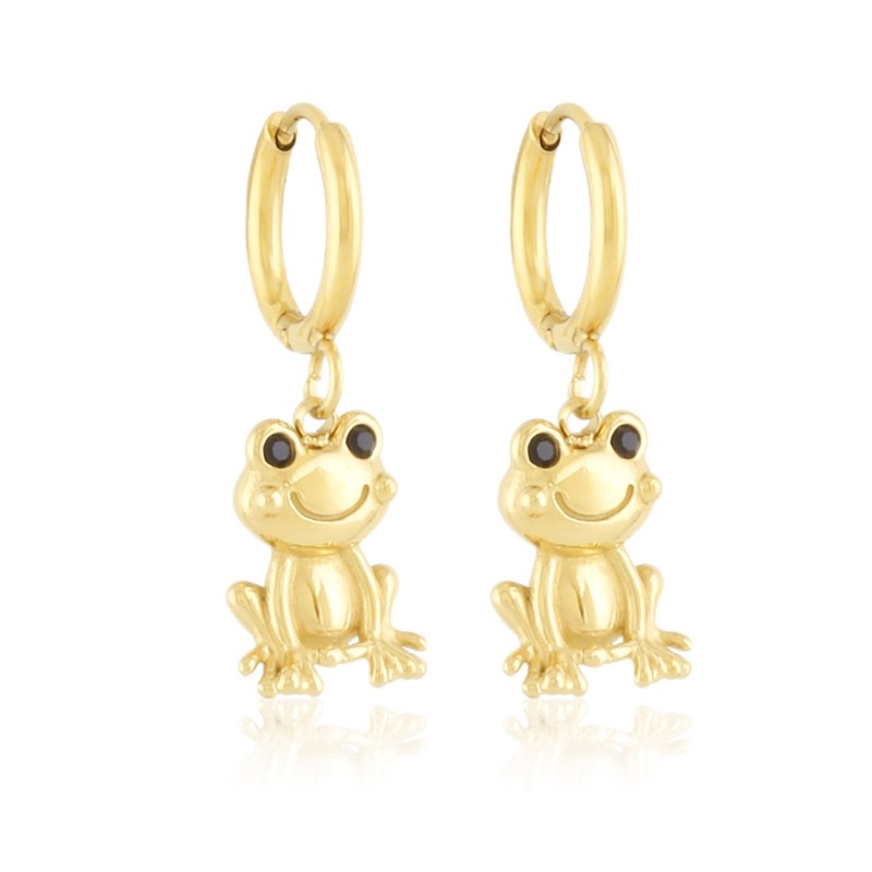 Cercei din oțel chirurgical aurit, model broscuțe jucăușe, design vesel și modern, Naiara® Cercei din oțel chirurgical aurit, model broscuțe jucăușe, design vesel și modern, Naiara®