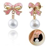 Cercei eleganți cu fundiță roz și perla, Naiara®