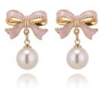 Cercei eleganți cu fundiță roz și perla, Naiara®