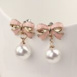 Cercei eleganți cu fundiță roz și perla, Naiara®