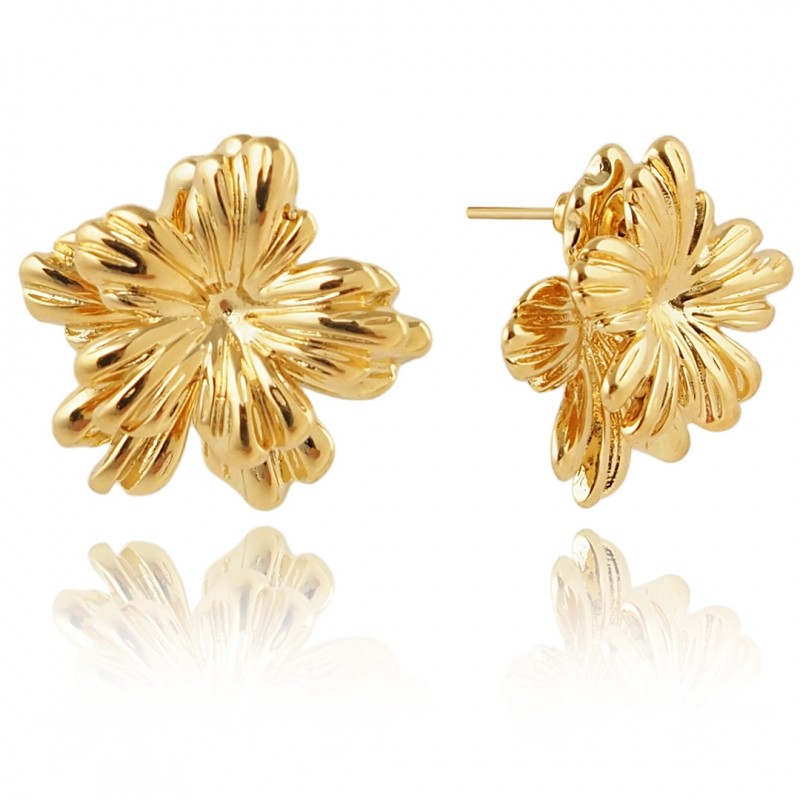 Cercei eleganți placati cu aur 14K – design floral sofisticat cu detalii sculptate, Naiara® Cercei eleganți placati cu aur 14K – design floral sofisticat cu detalii sculptate, Naiara®