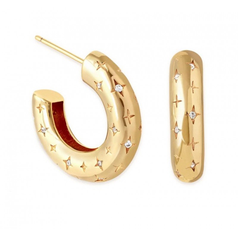 Cercei eleganți placati cu aur 14K – design modern cu gravură stelată și zirconii, 0.5 x 2.1 cm, Naiara®1 Cercei eleganți placati cu aur 14K – design modern cu gravură stelată și zirconii, 0.5 x 2.1 cm, Naiara®