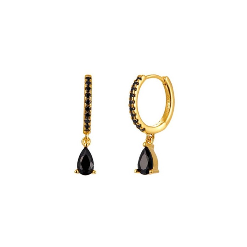Cercei eleganți placati cu aur 14K – design rafinat cu pietre negre în formă de lacrimă, 2 x 0.2 x 1.2 cm, Naiara® Cercei eleganți placati cu aur 14K – design rafinat cu pietre negre în formă de lacrimă, 2 x 0.2 x 1.2 cm, Naiara®