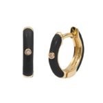 Cercei eleganți placati cu aur 14K – model cerc negru cu zirconiu discret, dimensiune 1.1 x 0.2 cm, Naiara®