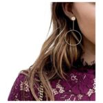 Cercei lungi aurii cu cercuri, prindere tip știft – design minimalist și elegant, 8 x 4 cm, Naiara®