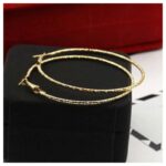 Cercei lungi aurii, tip hoop, model texturat, diametru 5.8 cm, Naiara®