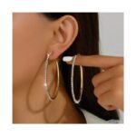 Cercei rotunzi aurii cu pietre strălucitoare și zirconii, dimensiune 8 x 8 cm, Naiara®