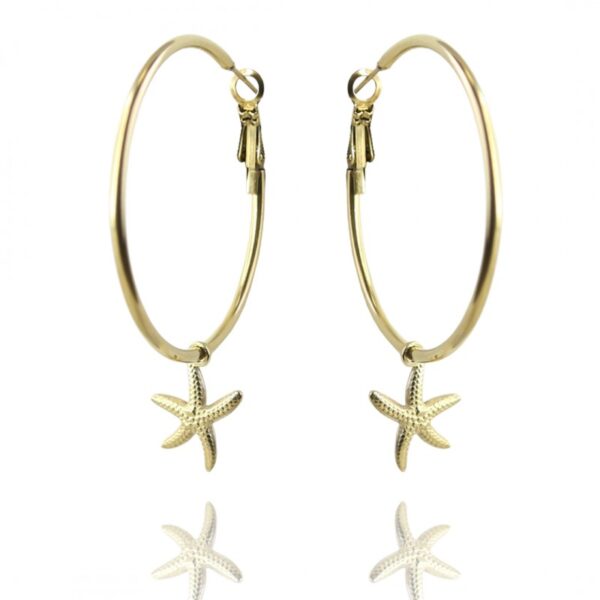 Cercei rotunzi din oțel inoxidabil placat cu aur 14K – model cu stea de mare, Naiara®