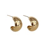 Cercei tip hoop aurii, design curbat și voluminos, Naiara®