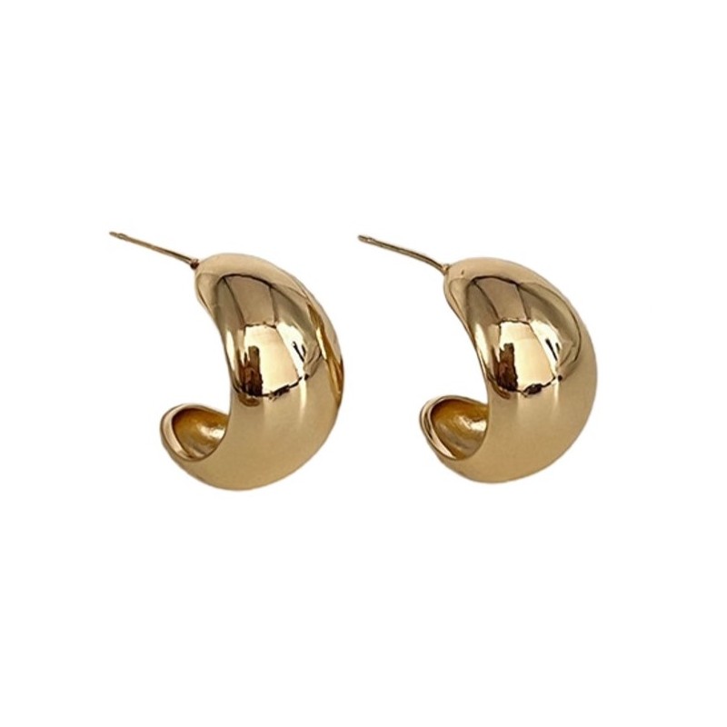 Cercei tip hoop aurii, design curbat și voluminos, Naiara®3 Cercei tip hoop aurii, design curbat și voluminos, Naiara®