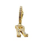 Cercel individual placat cu aur 14K – inițială personalizată R cu zirconii strălucitoare, dimensiune 1 x 2 cm, Naiara®