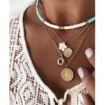 Colier cu 4 lantisoare aurii cu mărgele turcoaz, Naiara®