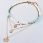 Colier cu 4 lantisoare aurii cu mărgele turcoaz, Naiara®