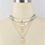 Colier cu 4 lantisoare aurii cu mărgele turcoaz, Naiara®