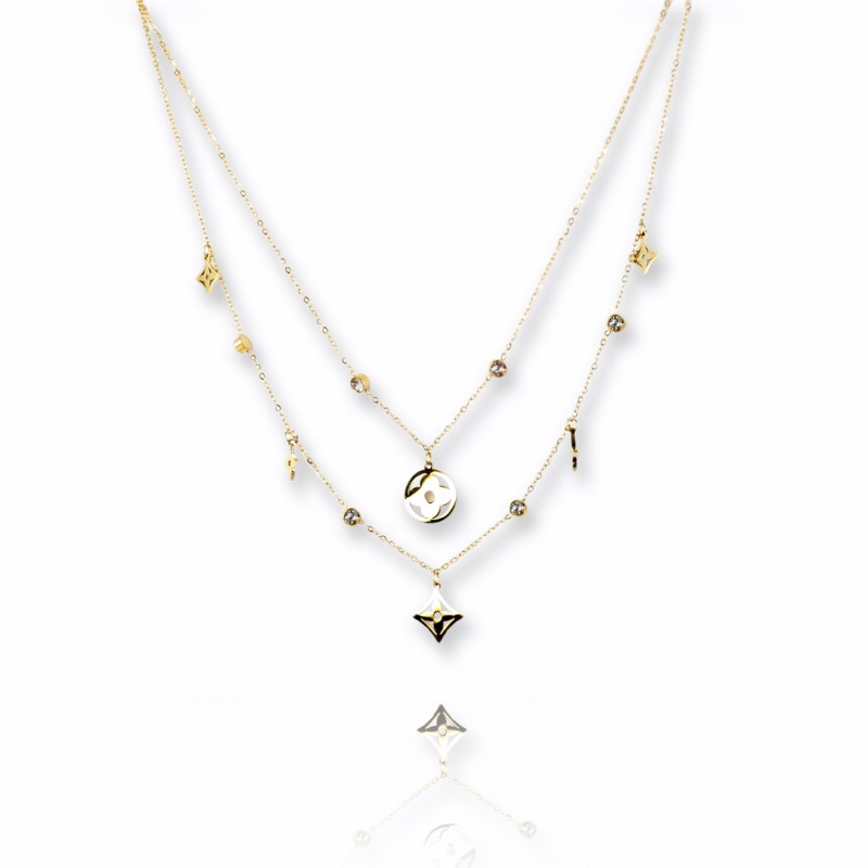 Colier elegant din oțel inoxidabil placat cu aur 14K – design stratificat, lantisoare de 38 si 43 cm, model rafinat, Naiara®1 Colier elegant din oțel inoxidabil placat cu aur 14K – design stratificat, lantisoare de 38 si 43 cm, model rafinat, Naiara®