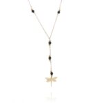 Colier elegant placat cu aur 14K – design rafinat cu libelulă și mărgele negre, lungime 42, Naiara®