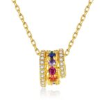 Colier elegant placat cu aur 14K – pandantiv rotativ cu cristale colorate, lungime 40 cm, Naiara®