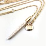 Colier lung auriu cu pandantiv imitație fildeș și detalii minimaliste, lungime 56 cm, Naiara®