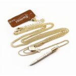 Colier lung auriu cu pandantiv imitație fildeș și detalii minimaliste, lungime 56 cm, Naiara®