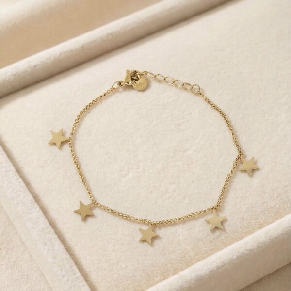 Brățară fină din oțel inoxidabil placat cu aur 14K – model delicat cu steluțe, lungime 17 cm, Naiara®