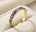 Inel auriu cu cristale multicolore, latime 3 mm, marime 7, Naiara®