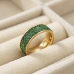 Inel din oțel inoxidabil placat cu aur de 14K – model cu cristale verzi, mărime 6 , Naiara®