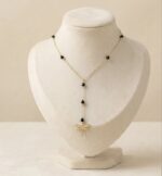 Colier elegant placat cu aur 14K – design rafinat cu libelulă și mărgele negre, lungime 42, Naiara®