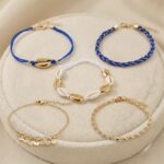 Set brățări 5 în 1 pentru picior cu cochilii împletite albastre, Naiara®