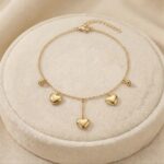 Brățară de gleznă placată cu aur 14K – design delicat cu inimioare și bile decorative, lungime 27 cm, Naiara®