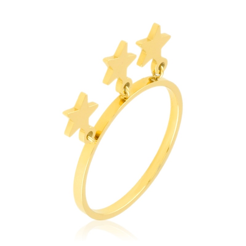 Inel din oțel chirurgical aurit, design modern cu trei steluțe mobile, Naiara® Inel din oțel chirurgical aurit, design modern cu trei steluțe mobile, Naiara®