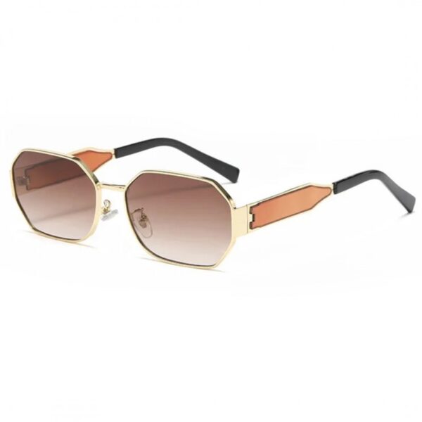 Ochelari de soare premium octagonali cu ramă metalică aurie și lentile fumurii, Naiara®
