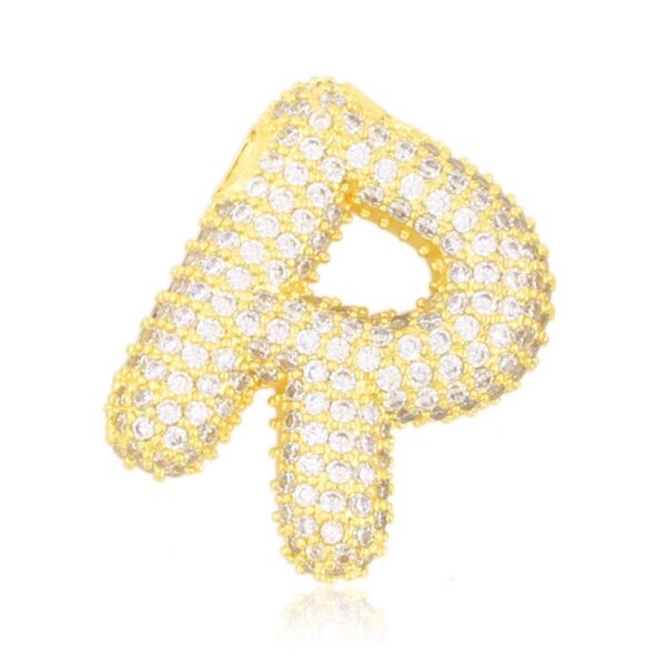 Pandantiv din oțel chirurgical aurit – literă „R” cu cristale strălucitoare, Naiara®