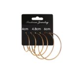 Set 3 perechi de cercei aurii tip hoop, dimensiuni diferite 4, 4.8, 6 cm– design simplu și elegant, Naiara®