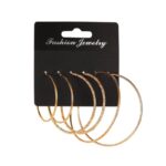 Set 3 perechi de cercei aurii tip hoop – modele clasice, texturate și subțiri, cristale, Naiara®