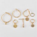 Set 7 cercei aurii tip hoop cu pandantive și pietre strălucitoare, Naiara®