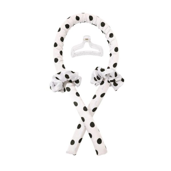 Set Ondulator fără căldură pentru păr, 2 elastice de mătase și clemă, model cu buline negre, Naiara®