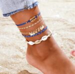 Set brățări 5 în 1 pentru picior cu cochilii împletite albastre, Naiara®