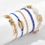 Set brățări 5 în 1 pentru picior cu cochilii împletite albastre, Naiara®