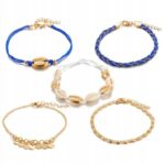 Set brățări 5 în 1 pentru picior cu cochilii împletite albastre, Naiara®