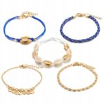 Set brățări 5 în 1 pentru picior cu cochilii împletite albastre, Naiara®