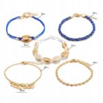 Set brățări 5 în 1 pentru picior cu cochilii împletite albastre, Naiara®
