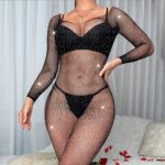 Body sexy transparent cu pietre, marime universala, Noem®