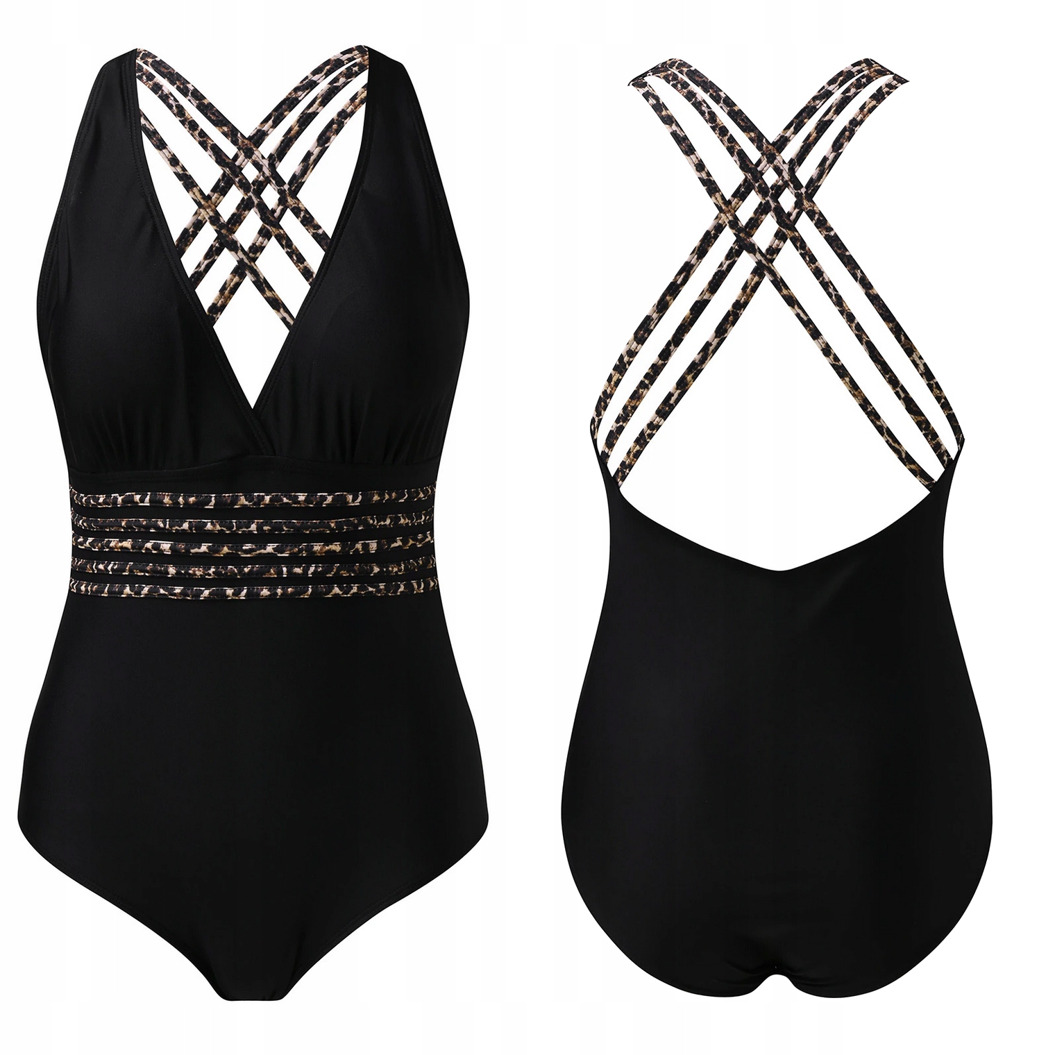 Costum de baie întreg modelator damă, dungi cu model leopard, Noem® Costum de baie întreg modelator damă, dungi cu model leopard, Noem®